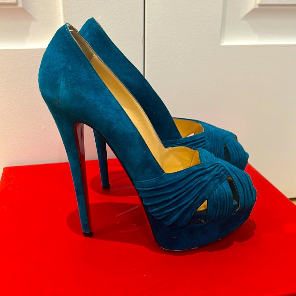 Authentic Christian Louboutin blue platform high heels size 37.5
